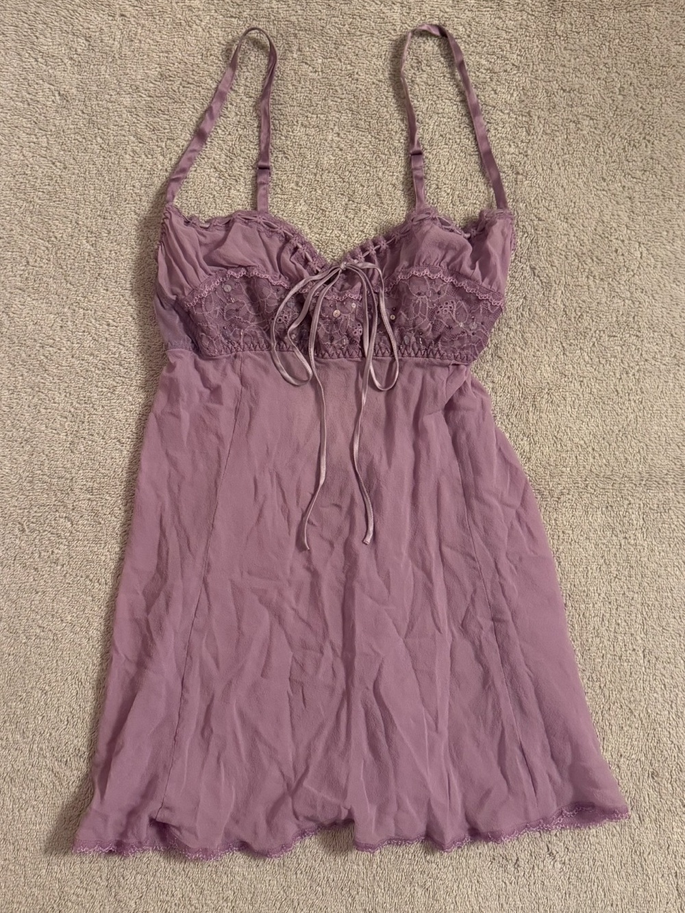 Vintage Victoria's Secret Lavender Lace-Trim Slip - Small